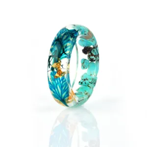 Aqua & Blue Dried Flower Stone Band Ring
