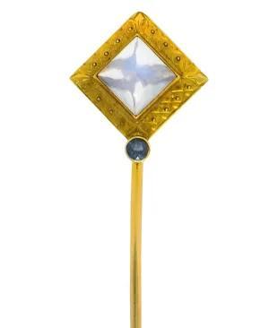 Art Nouveau Moonstone Sapphire 14 Karat Gold Stickpin