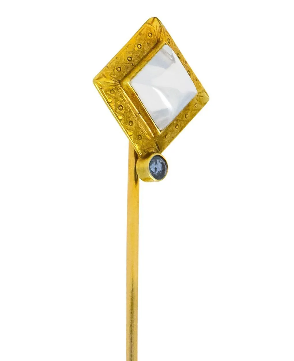 Art Nouveau Moonstone Sapphire 14 Karat Gold Stickpin