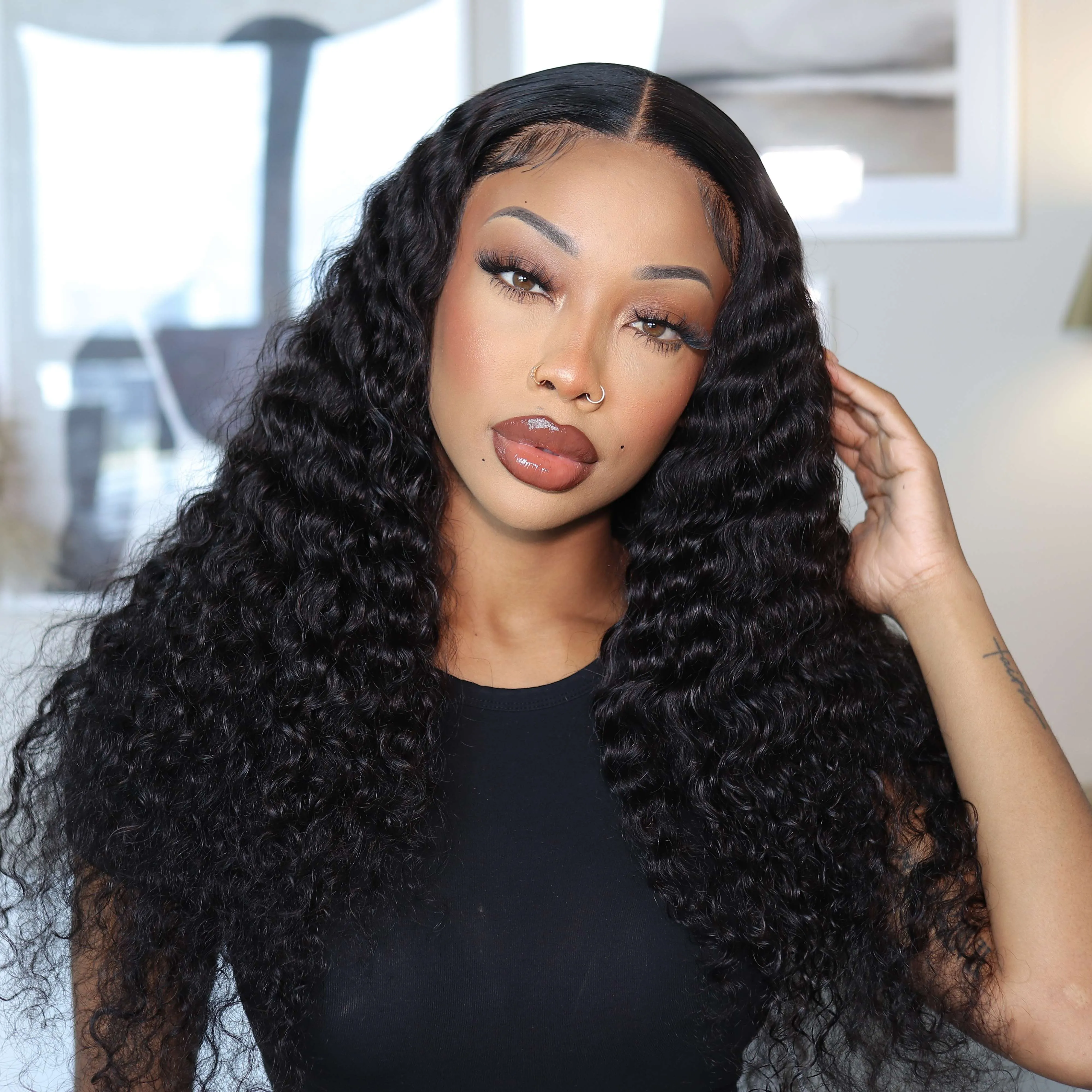 Ashimary Water Wave Glueless 5x5 HD Transparent Closure Wig Brazilian Human Hair Wig Natural Color