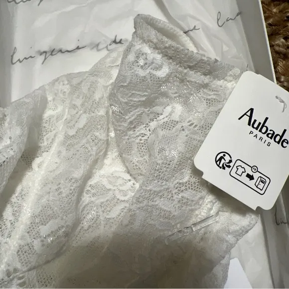 Aubade Paris Rosessence Care Bodysuit Luxury Lingerie Lace White Opal 38E $160