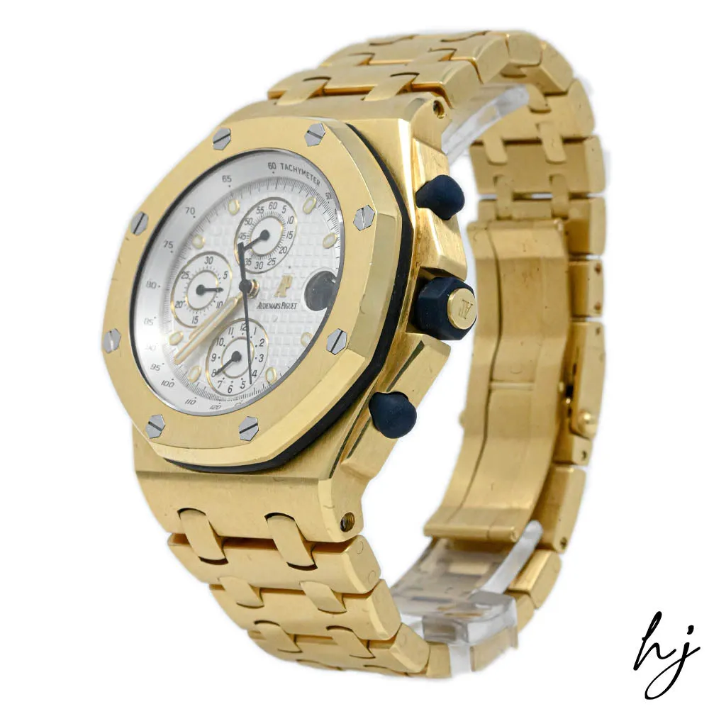 Audemars Piguet Men's Royal Oak Offshore 18K Yellow Gold 42mm White Stick Dial Watch Ref# 25721BA.O.1000BA.01