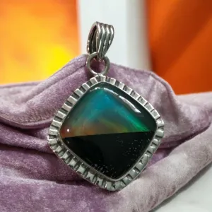 Aurora Opal & Onyx Solid 925 Sterling Silver Pendant