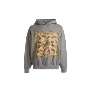 BALLY MENS TRAIN PRINT HOODIE IN GREY MELANGE COTTON