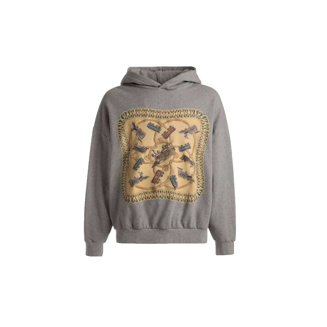 BALLY MENS TRAIN PRINT HOODIE IN GREY MELANGE COTTON