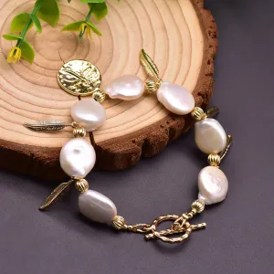 Baroque Natural Freshwater Pearl Bracelet Leaf Dragonfly Women Fashion Jewelry