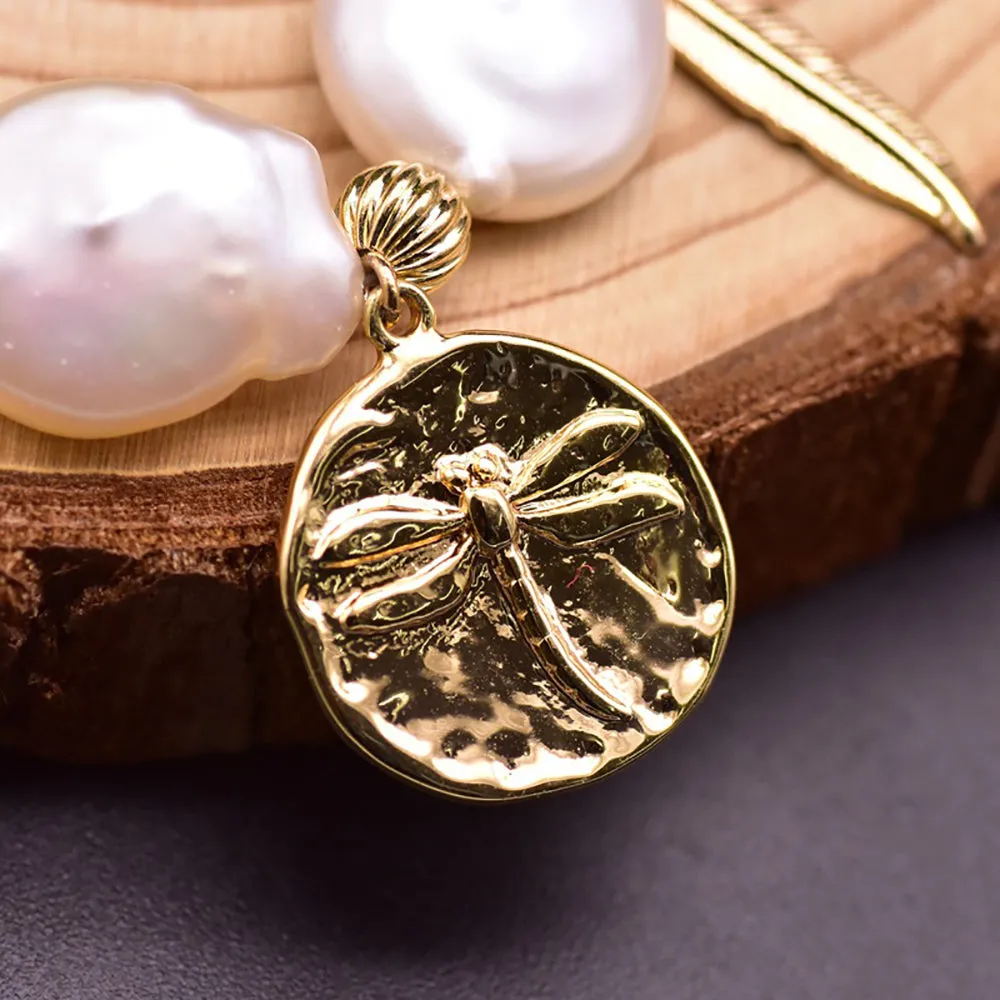 Baroque Natural Freshwater Pearl Bracelet Leaf Dragonfly Women Fashion Jewelry