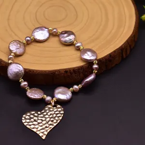 Baroque Natural Freshwater Pearl Bracelet Loving Heart Women Fashion Jewelry