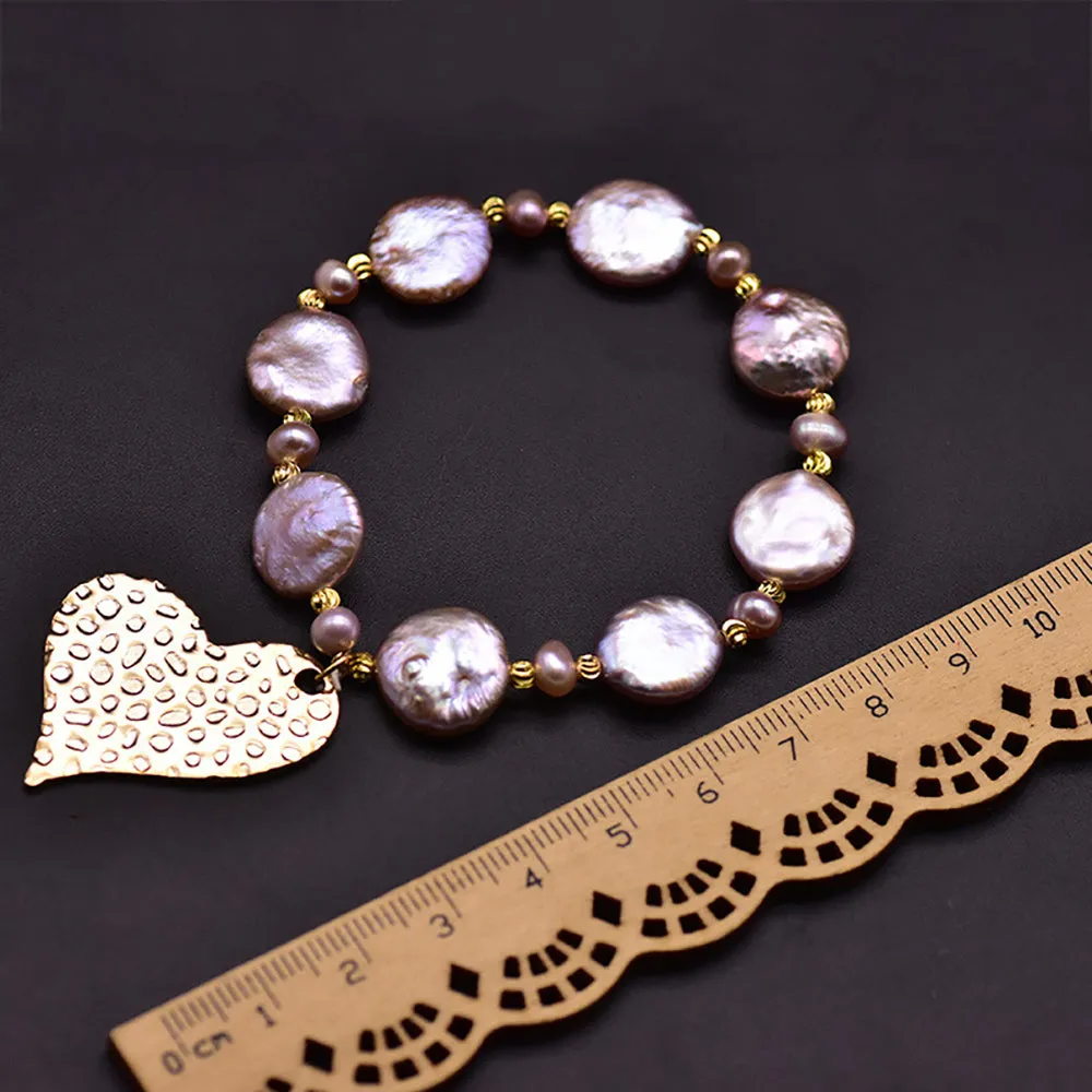 Baroque Natural Freshwater Pearl Bracelet Loving Heart Women Fashion Jewelry