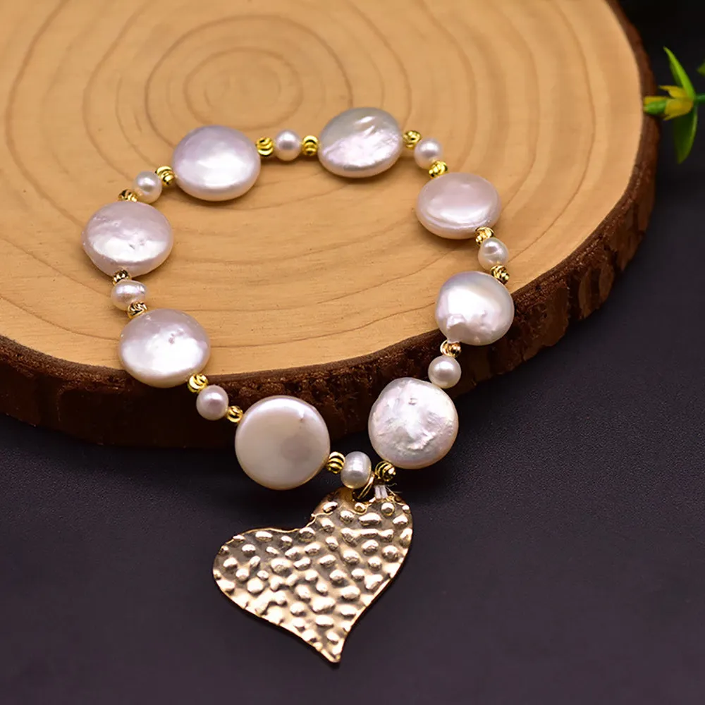 Baroque Natural Freshwater Pearl Bracelet Loving Heart Women Fashion Jewelry