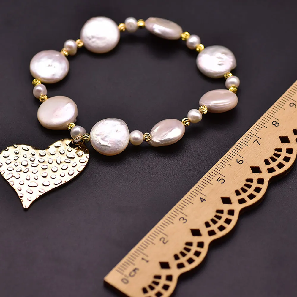 Baroque Natural Freshwater Pearl Bracelet Loving Heart Women Fashion Jewelry