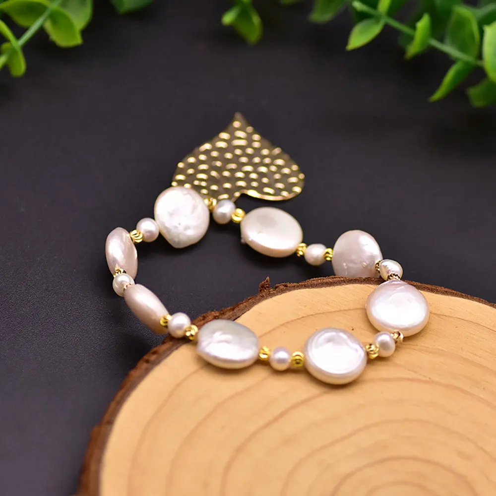 Baroque Natural Freshwater Pearl Bracelet Loving Heart Women Fashion Jewelry