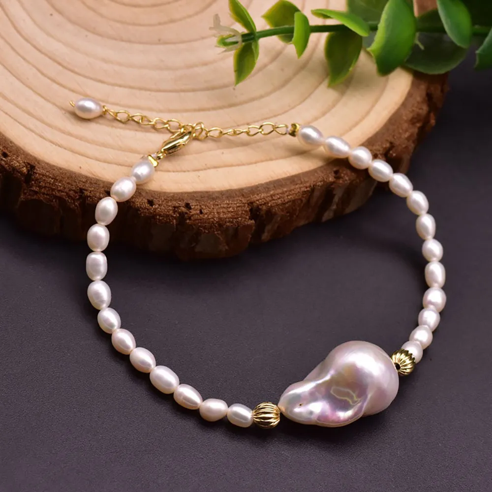 Baroque Natural Freshwater Pearl Bracelet Woman Fashion Statement Jewelry