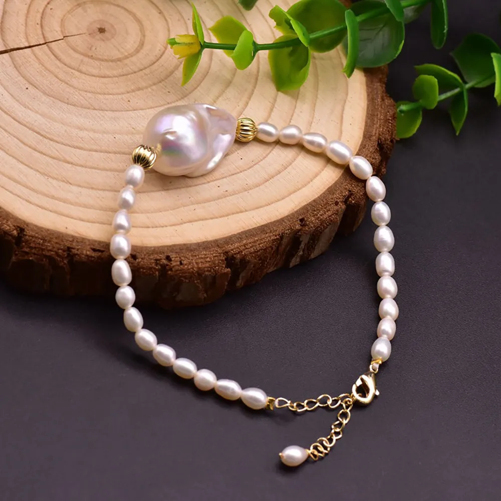Baroque Natural Freshwater Pearl Bracelet Woman Fashion Statement Jewelry
