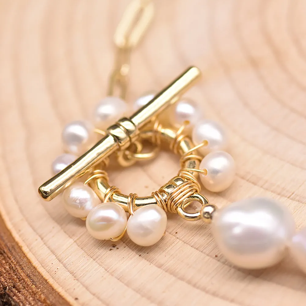 Baroque Natural Freshwater Pearl Bracelet Women Fashion Charm Jewelry 7.9"