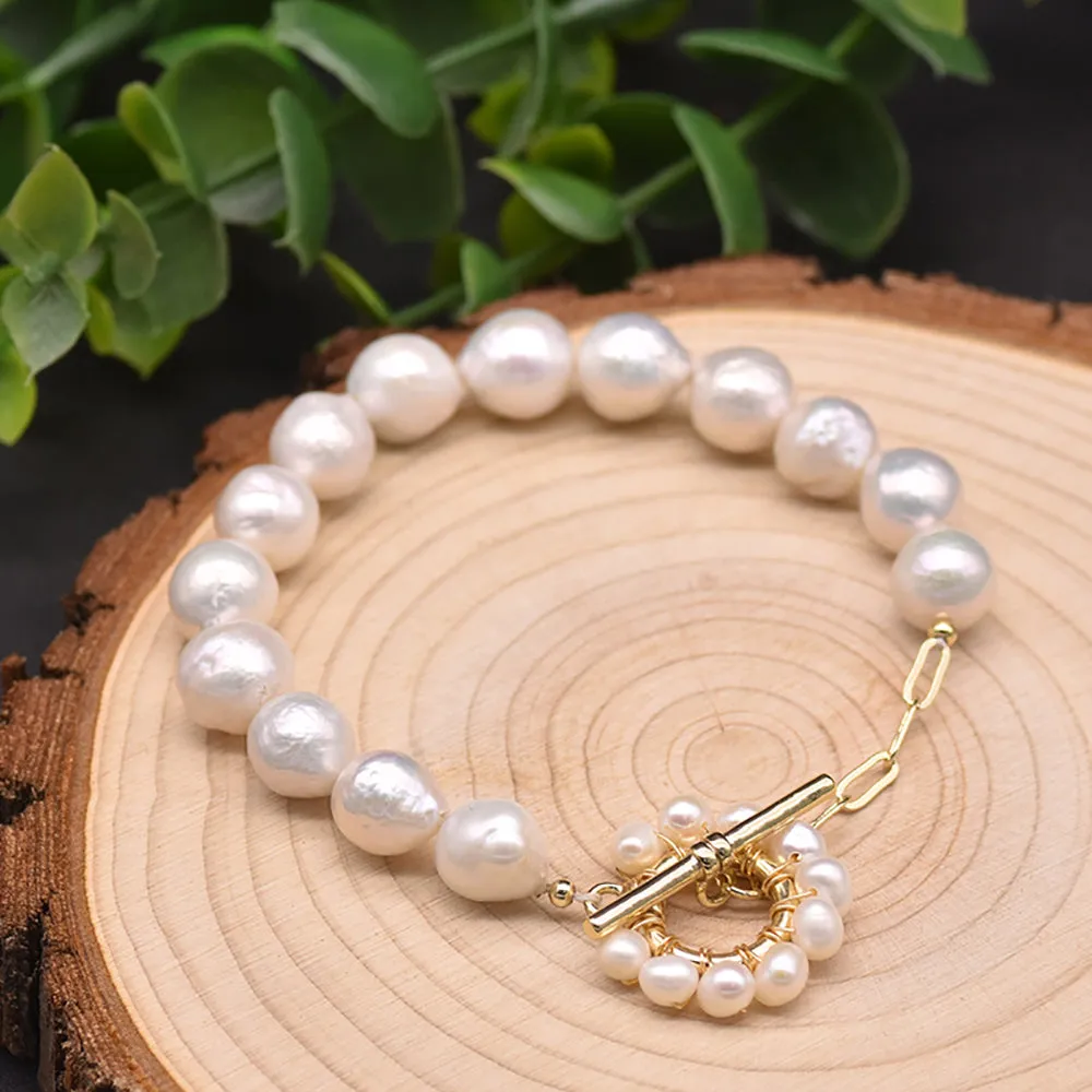 Baroque Natural Freshwater Pearl Bracelet Women Fashion Charm Jewelry 7.9"