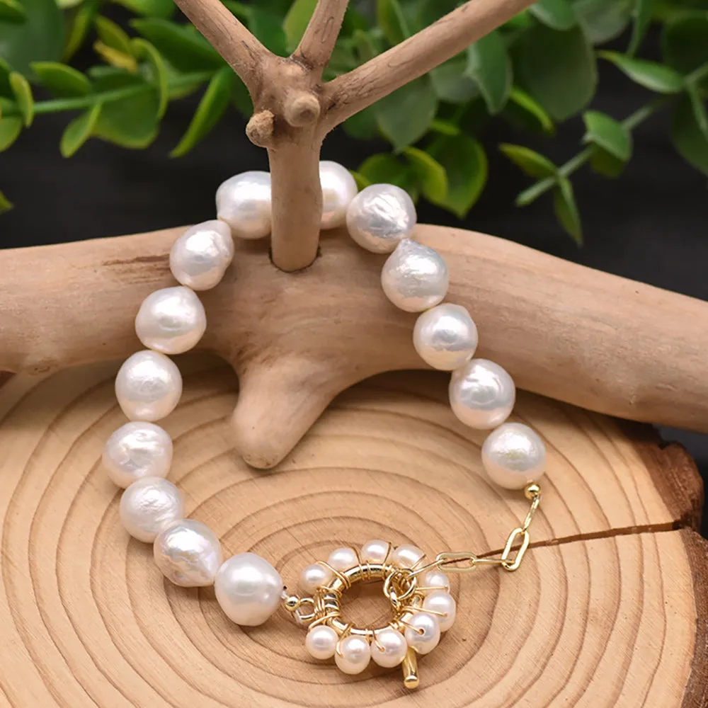 Baroque Natural Freshwater Pearl Bracelet Women Fashion Charm Jewelry 7.9"