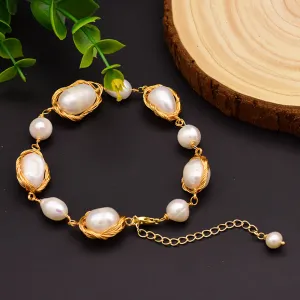 Baroque Natural Freshwater Pearl Braided Bracelet Women Fashion Nice Jewelry