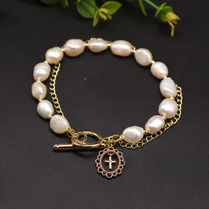 Baroque Natural Freshwater Pearl Double Chain Bracelet Woman Fashion Jewelry