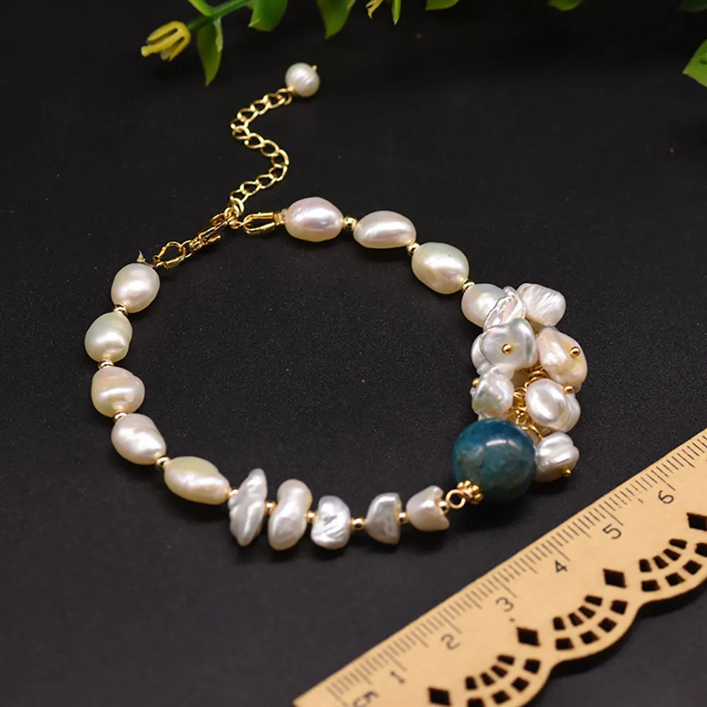 Baroque Natural Freshwater Pearl Kyanit Bracelet Women Fashion Jewelry Gift