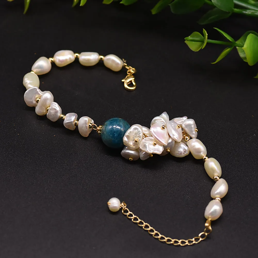 Baroque Natural Freshwater Pearl Kyanit Bracelet Women Fashion Jewelry Gift