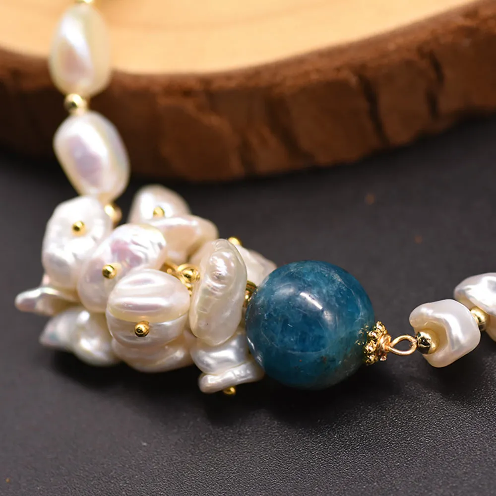 Baroque Natural Freshwater Pearl Kyanit Bracelet Women Fashion Jewelry Gift