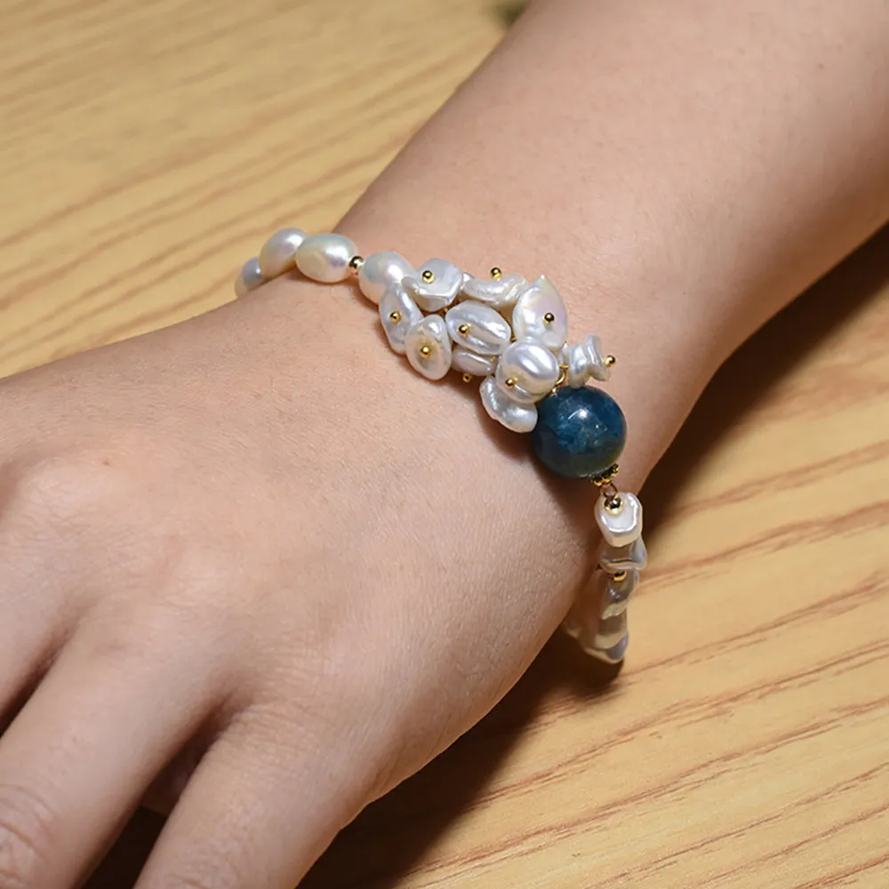 Baroque Natural Freshwater Pearl Kyanit Bracelet Women Fashion Jewelry Gift