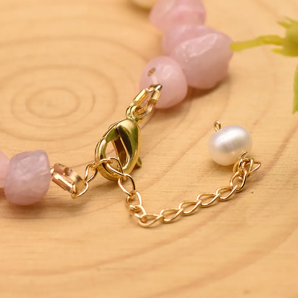 Baroque Natural Freshwater Pearl Rose Quartz Bracelet Women Fashion Jewelry