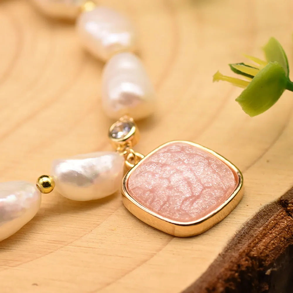Baroque Natural Freshwater Pearl Rose Quartz Bracelet Women Fashion Jewelry