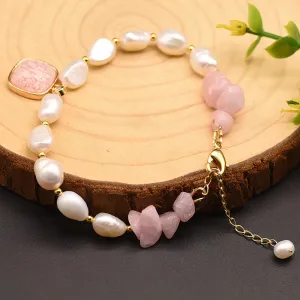 Baroque Natural Freshwater Pearl Rose Quartz Bracelet Women Fashion Jewelry