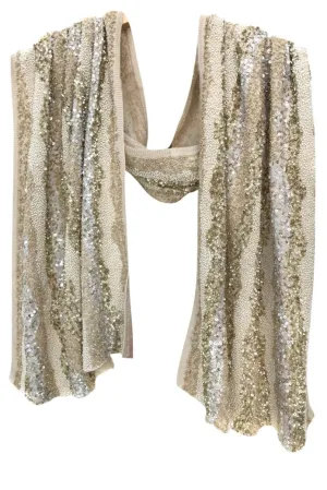 Beige Embroidered Silk Cashmere Scarf