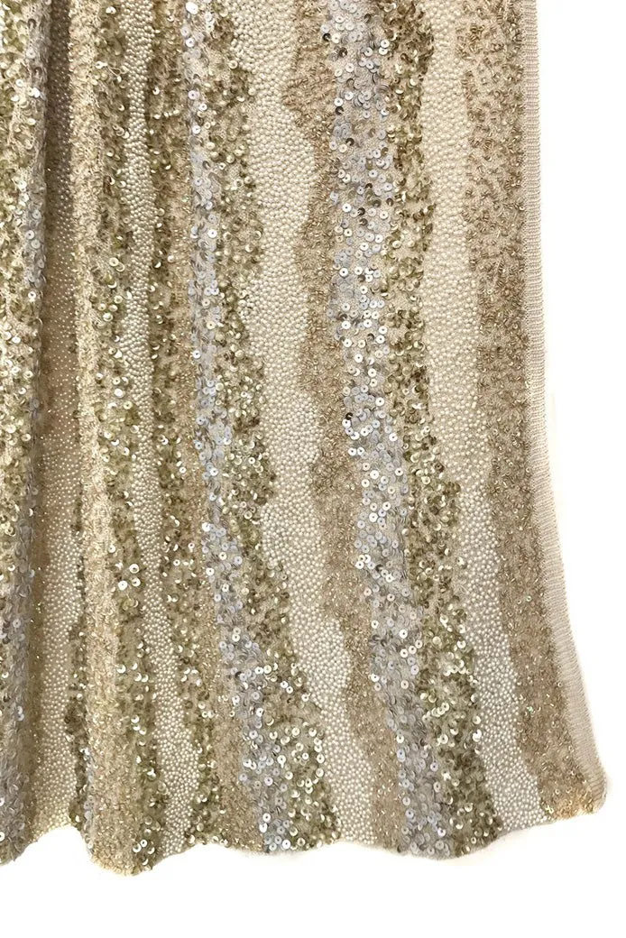 Beige Embroidered Silk Cashmere Scarf