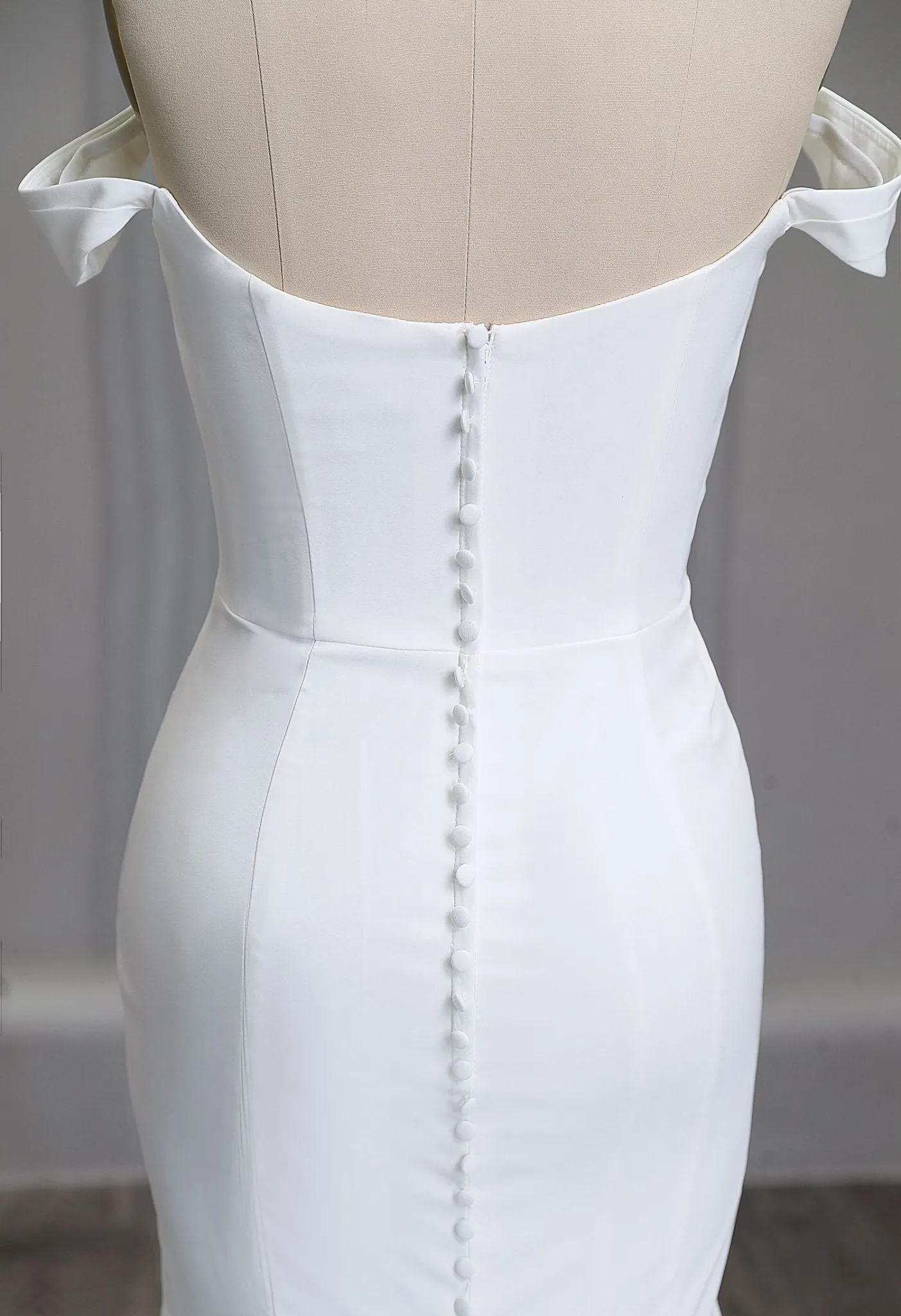 Bindi Crepe Ivory wedding dress with side ruching s10 Express NZ wide