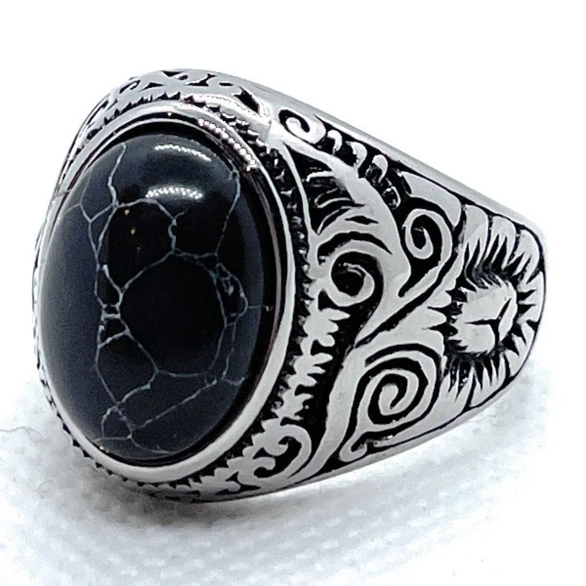 Black Hawk - Stainless Steel Black Turquoise Ring (#735)