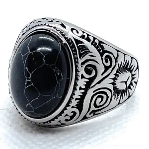 Black Hawk - Stainless Steel Black Turquoise Ring (#735)