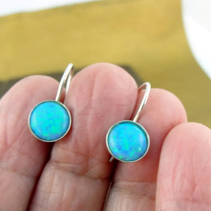 Blue opal earrings 925 sterling silver 8mm handmade classy Hadar Designers (h)