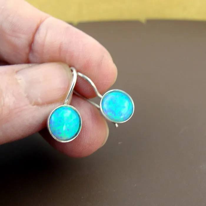 Blue opal earrings 925 sterling silver 8mm handmade classy Hadar Designers (h)