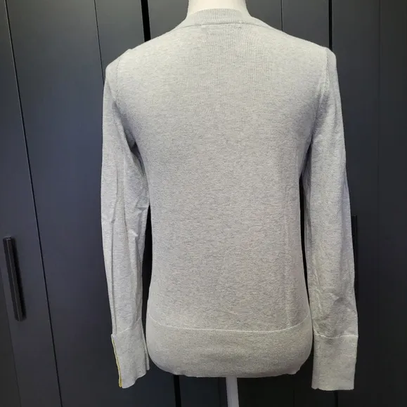 Boden soft grey crew neck sweater with wrist button details