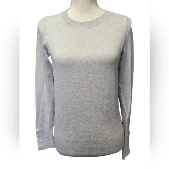 Boden soft grey crew neck sweater with wrist button details