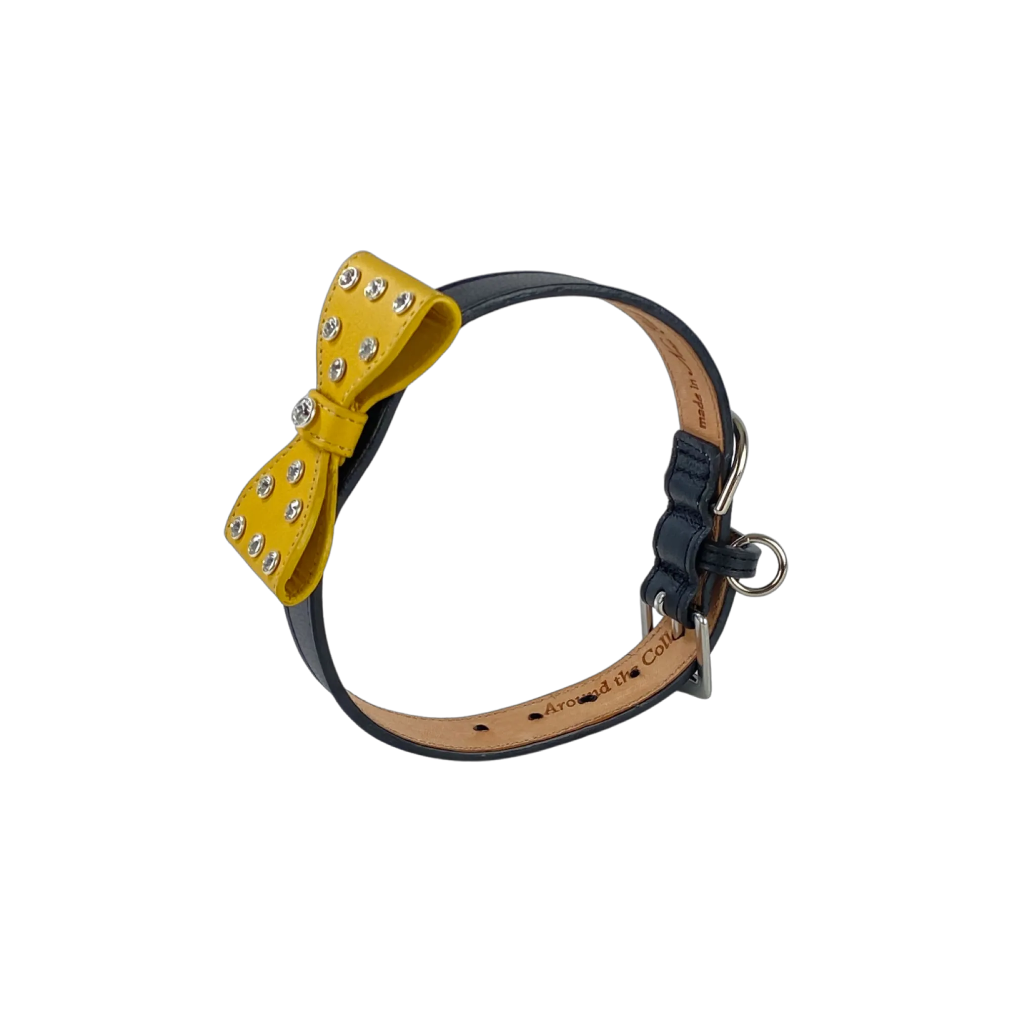 Bow Leather Dog Collar with Crystals on Large Bow