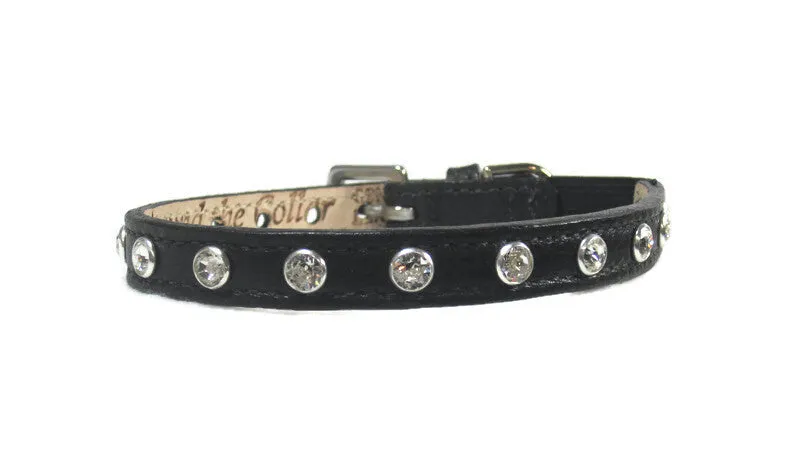 Brie Christmas Leather Cat Collar with Single Row Crystals
