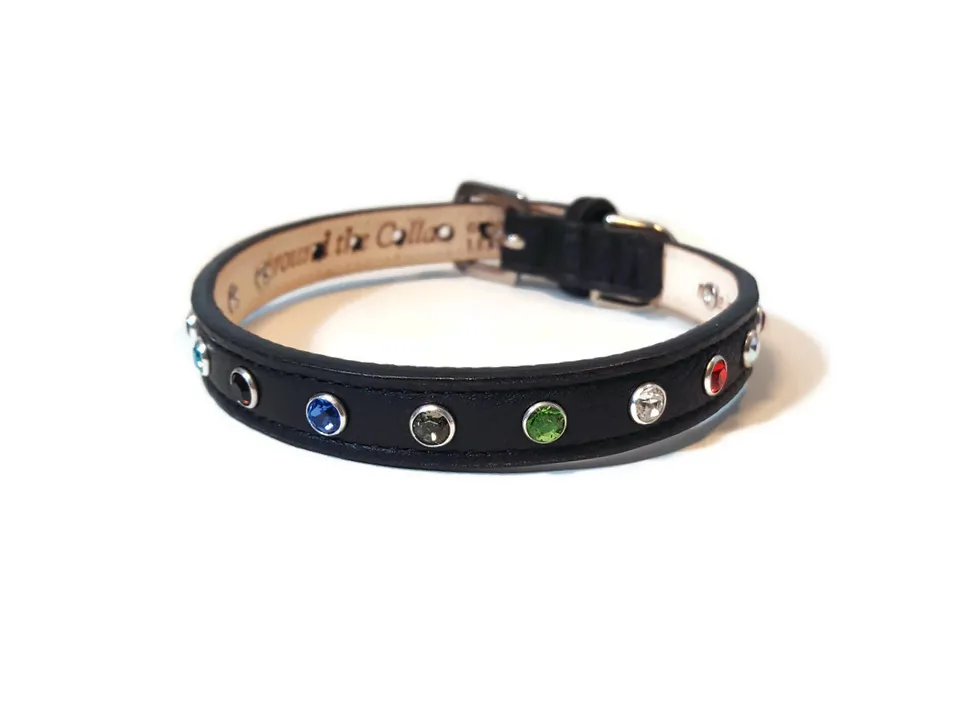 Brie Christmas Leather Cat Collar with Single Row Crystals