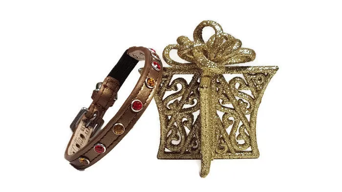 Brie Christmas Leather Cat Collar with Single Row Crystals