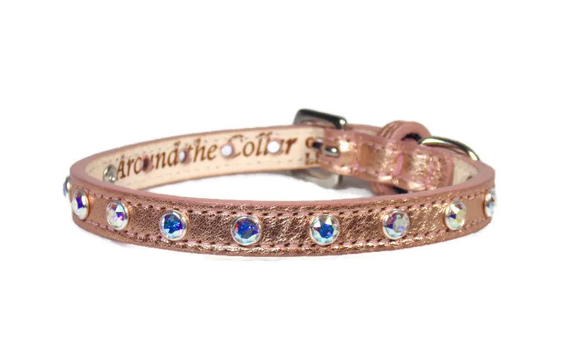 Brie Christmas Leather Cat Collar with Single Row Crystals