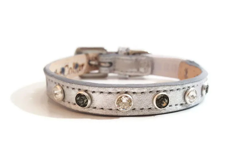 Brie Christmas Leather Cat Collar with Single Row Crystals