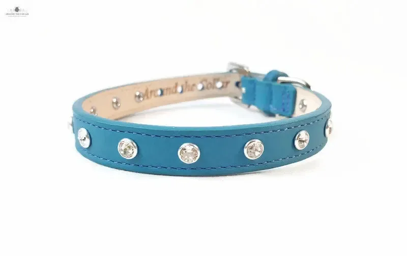 Brie Leather Collar with Single Row Clear Crystals