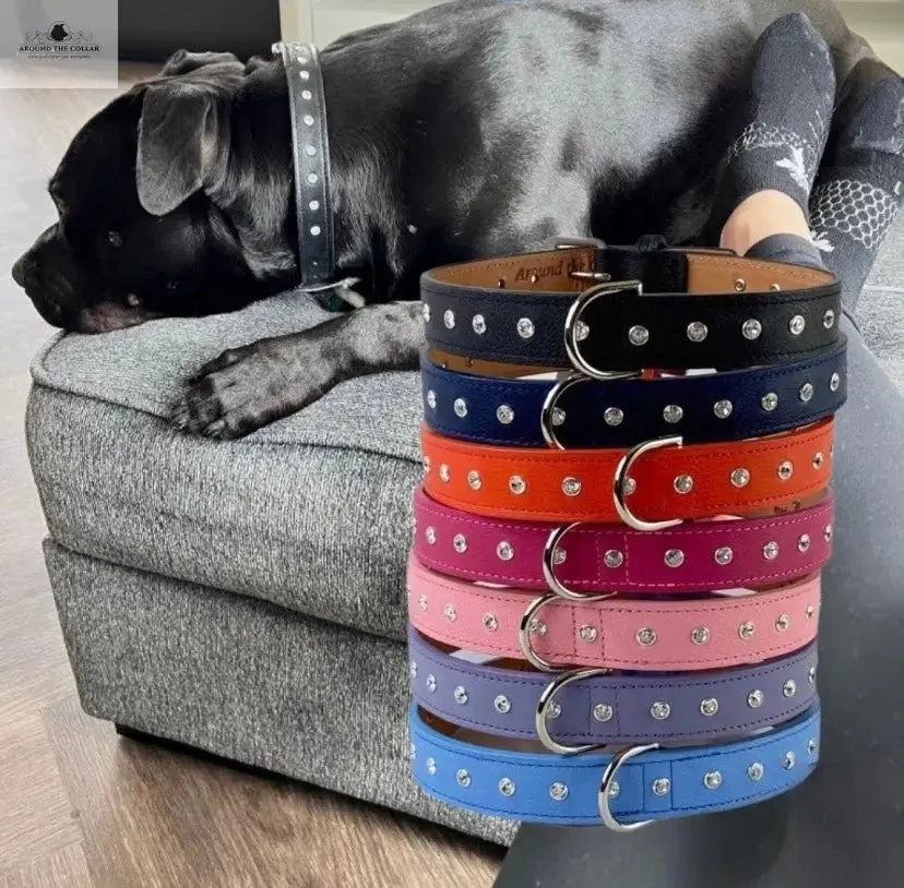 Brie Leather Collar with Single Row Clear Crystals