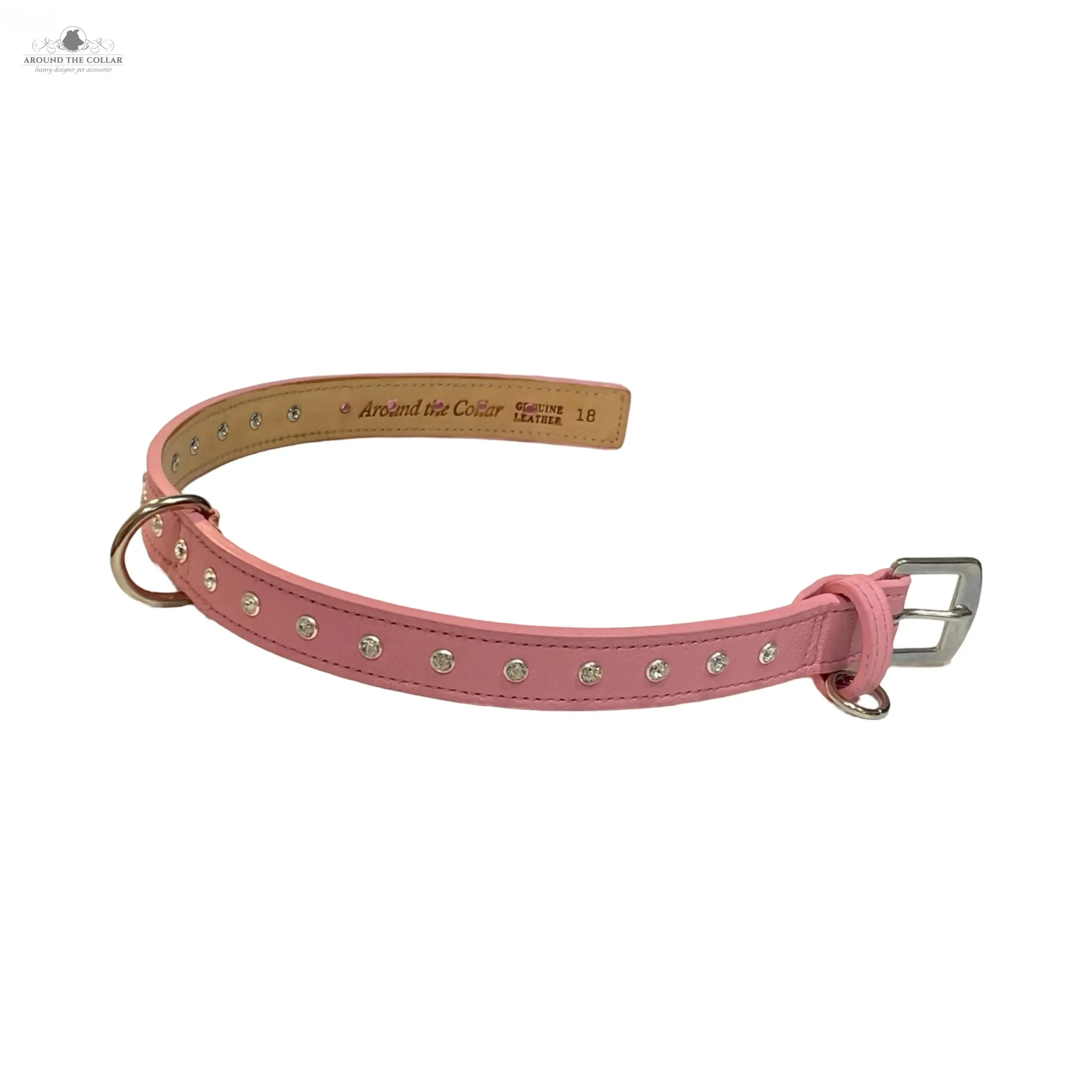 Brie Leather Collar with Single Row Clear Crystals
