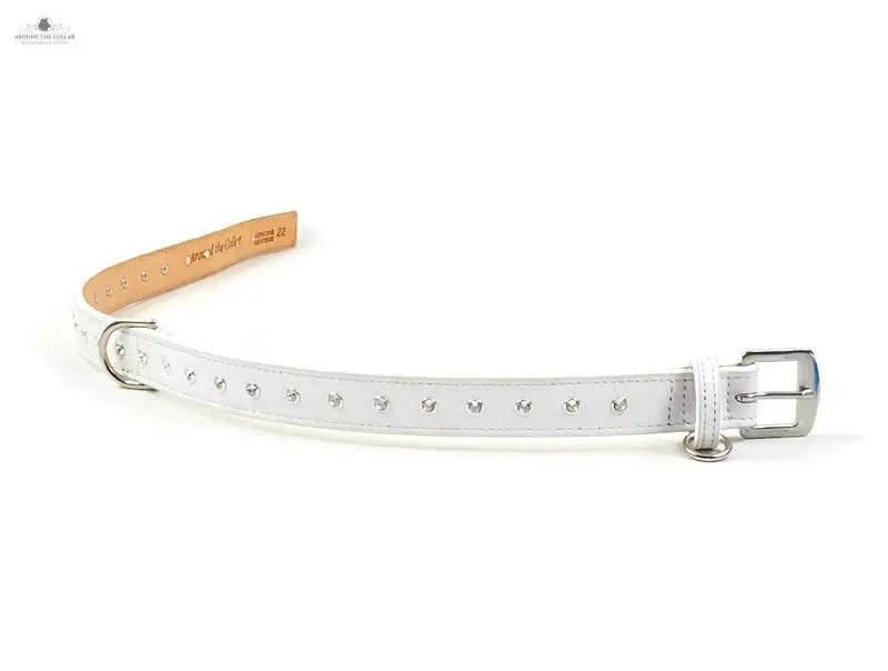 Brie Leather Collar with Single Row Clear Crystals