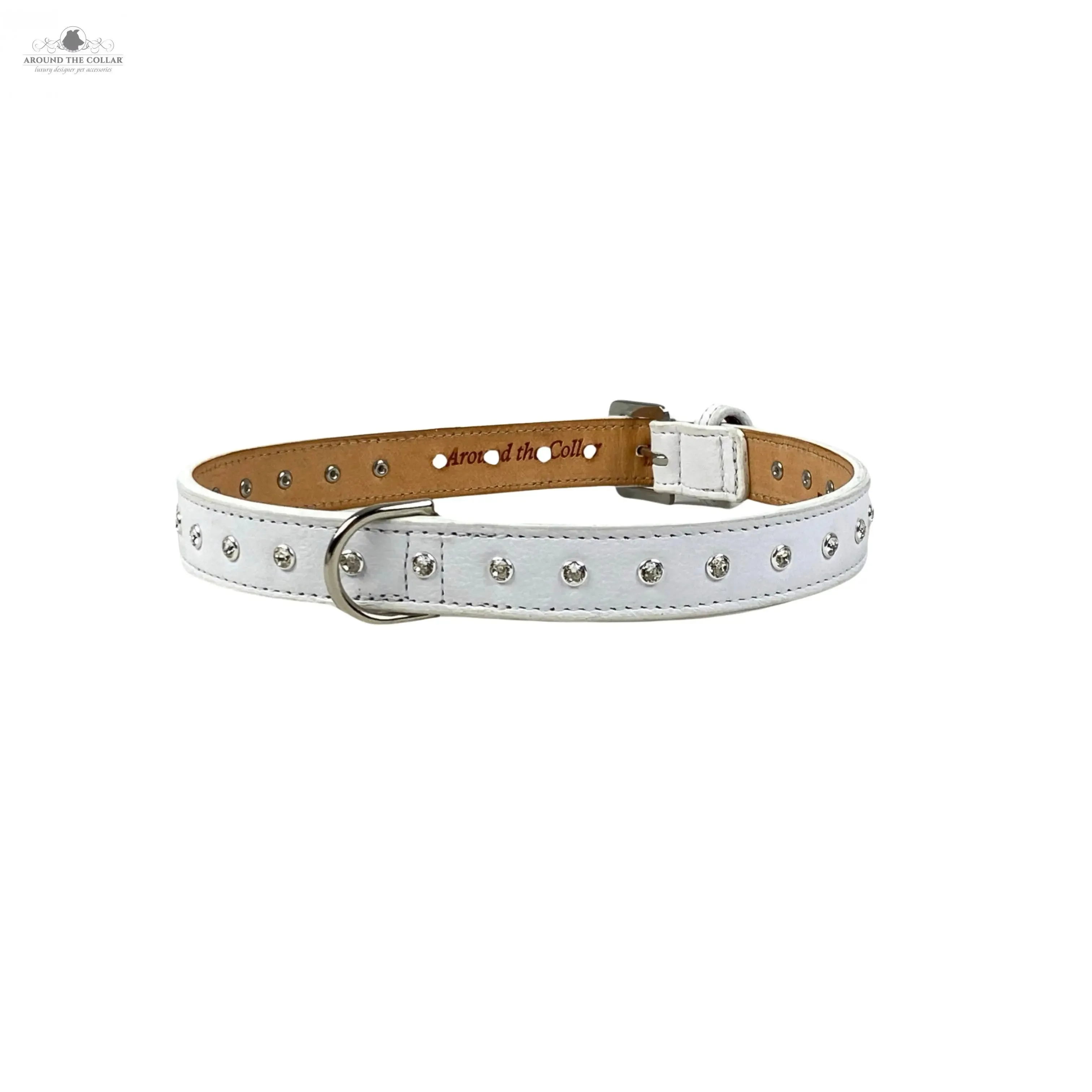 Brie Leather Collar with Single Row Clear Crystals